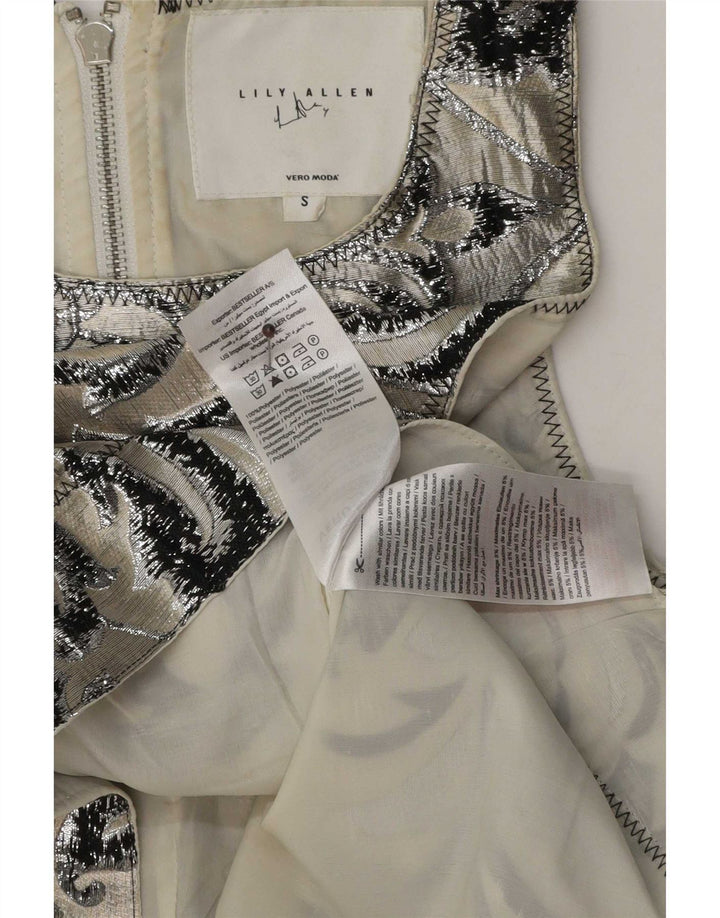 Vintage Dame ærmeløs bluse Top UK 10 Small Grå Paisley Polyester