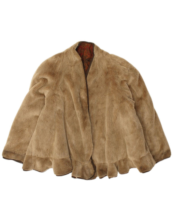 Vintage Dame Oversized Faux Fur Jacket UK 18 XL Beige