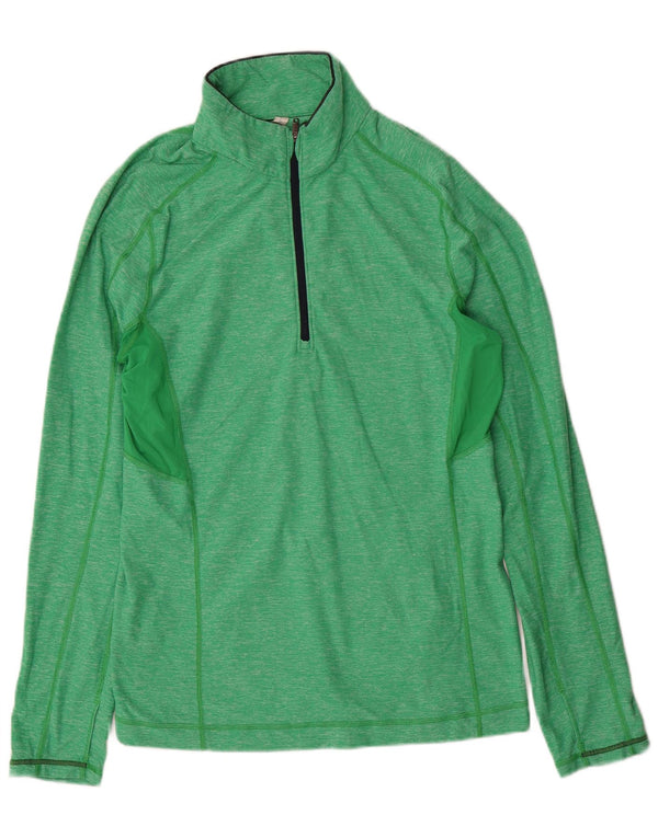 Lululemon Herre Zip Neck Pullover Træningsdragt Top Medium Grøn Flecked Nylon