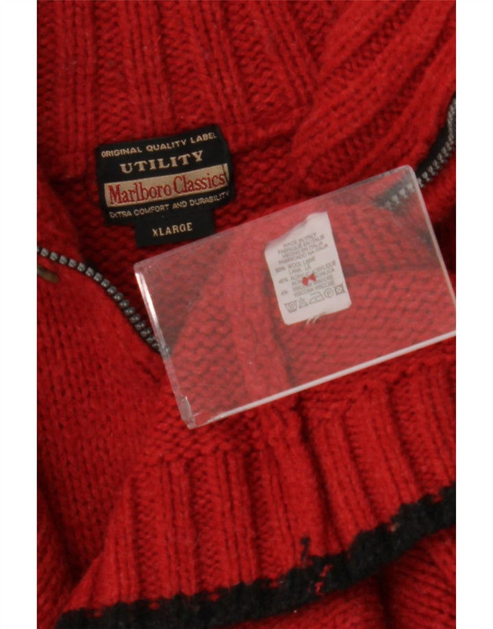 Marlboro Classics Herre Zip Neck Jumper Sweater XL Rød Colourblock Uld