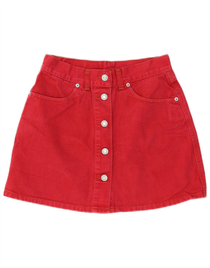 Benetton Dame Mini Denim Nederdel IT 44 Medium W26 Rød Bomuld