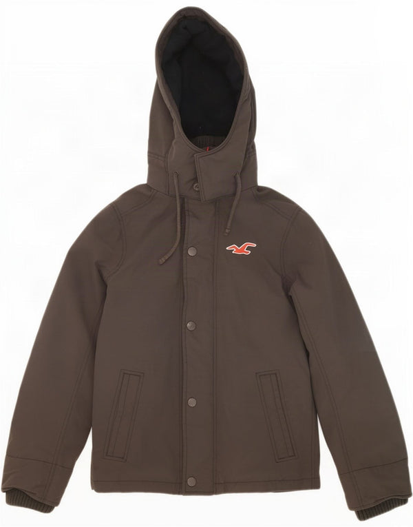 Hollister Herre Hooded Windbreaker Jacket UK 36 Small Grey Nylon