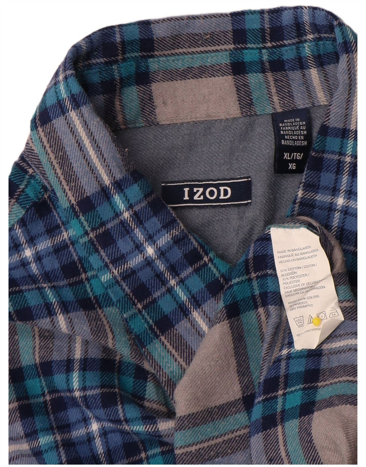 Izod Herre Flanelskjorte XL Blå Ternet Bomuld