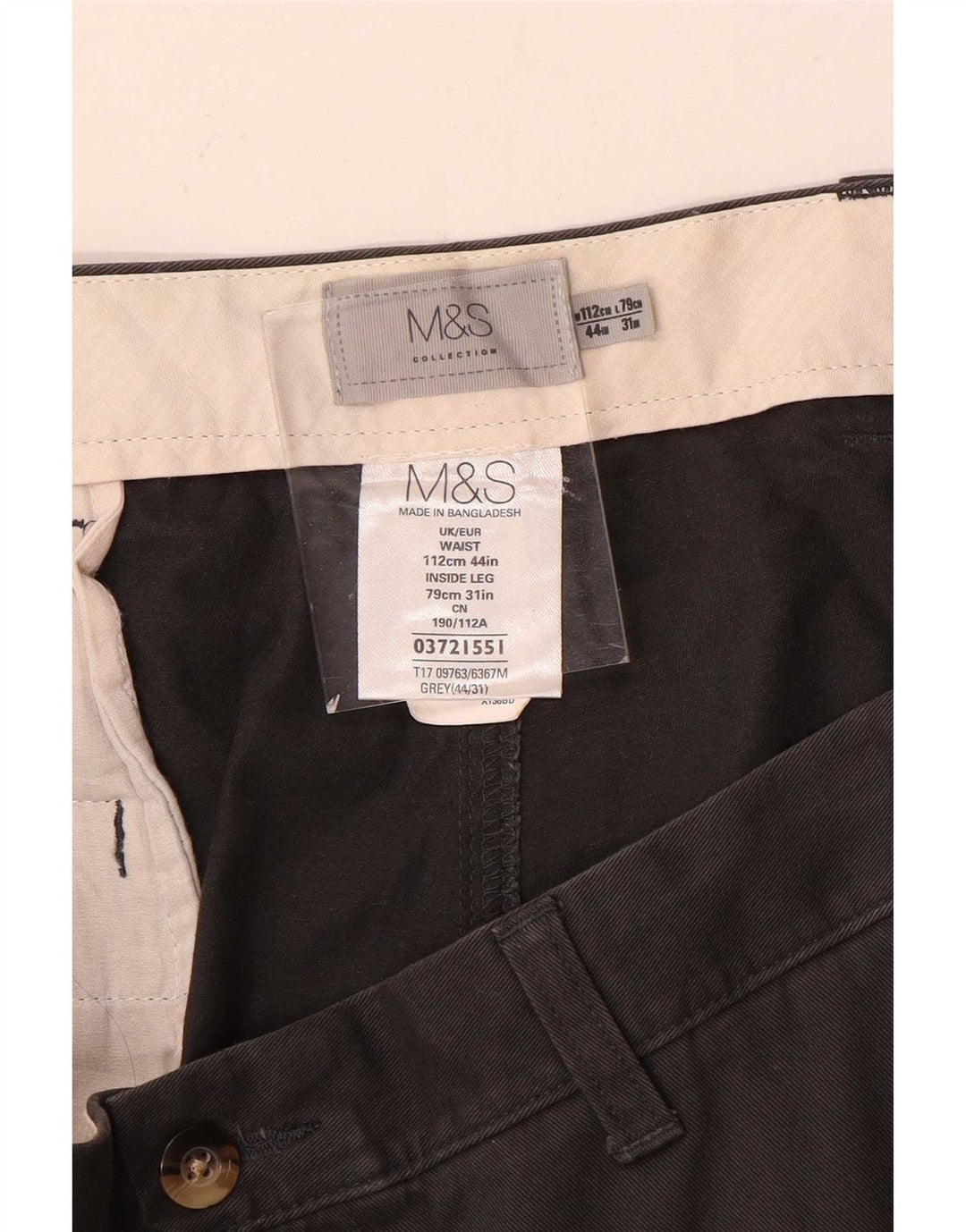 Marks & Spencer Straight Chino-bukser til mænd W44 L31 Grå bomuld