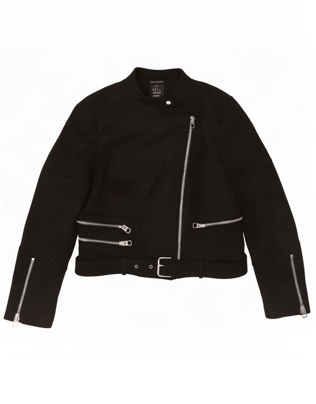 Zara Dame Trafaluc Crop Biker Jacket UK 12 Medium Sort Polyester