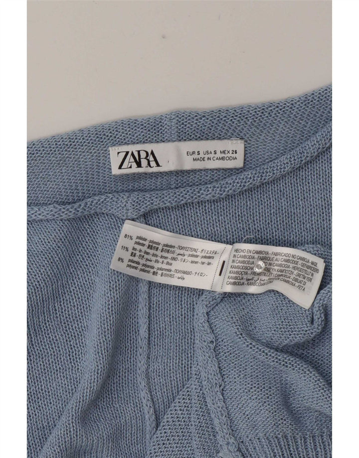 Zara Dame Oversized Boat Neck Jumper Sweater UK 10 Small Blue Polyester