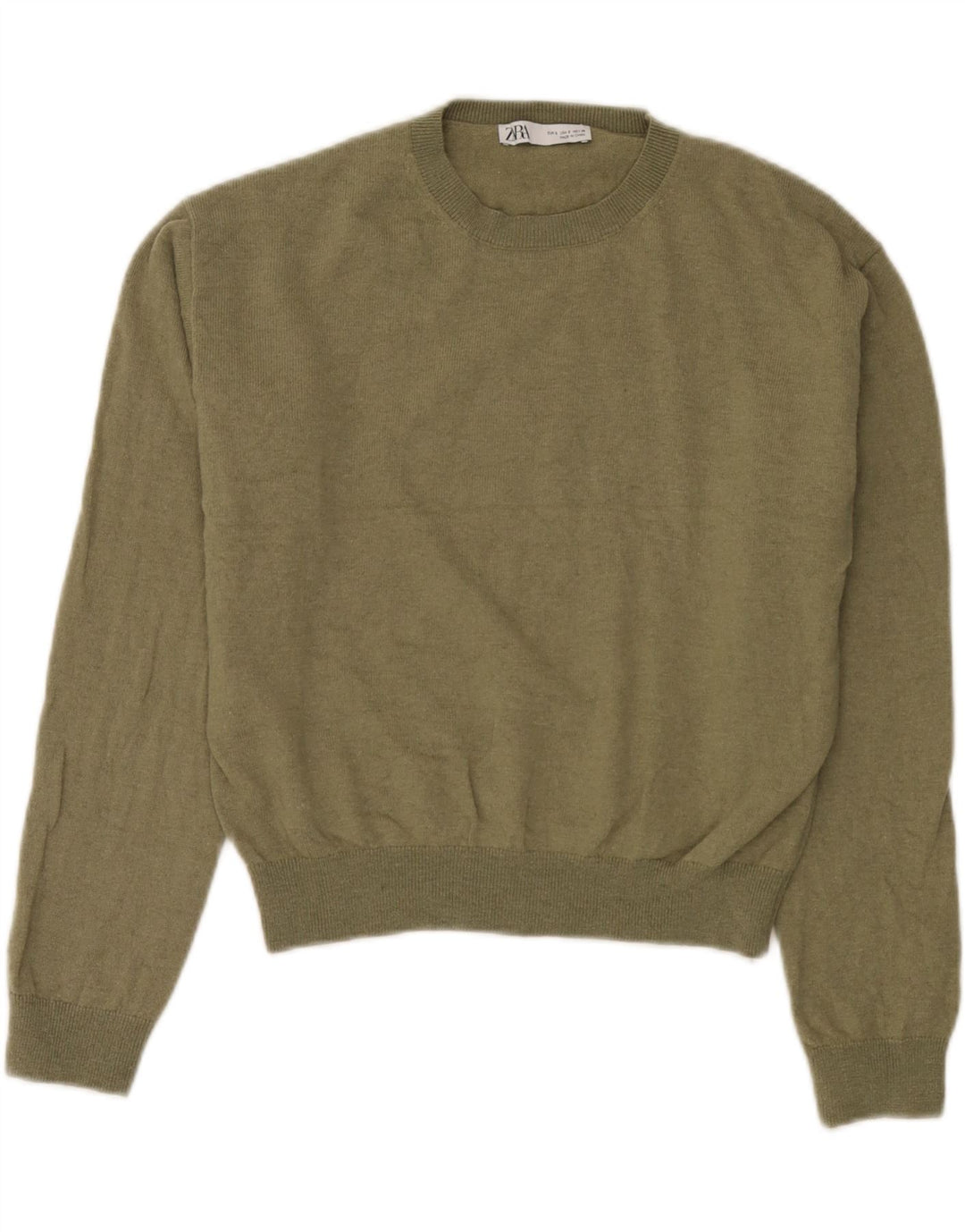 Zara Dame Oversized Crew Neck Jumper Sweater UK 10 Small Green Wool