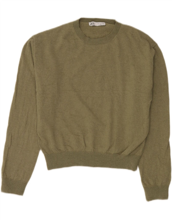 Zara Dame Oversized Crew Neck Jumper Sweater UK 10 Small Green Wool
