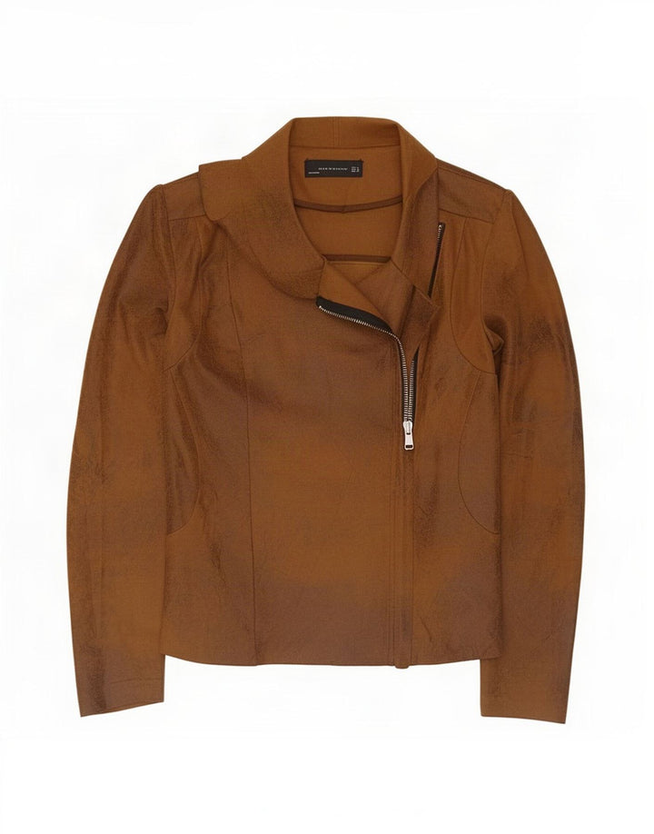 Zara Womens Bomberjakke i imiteret læder UK 10 Lille brun polyester
