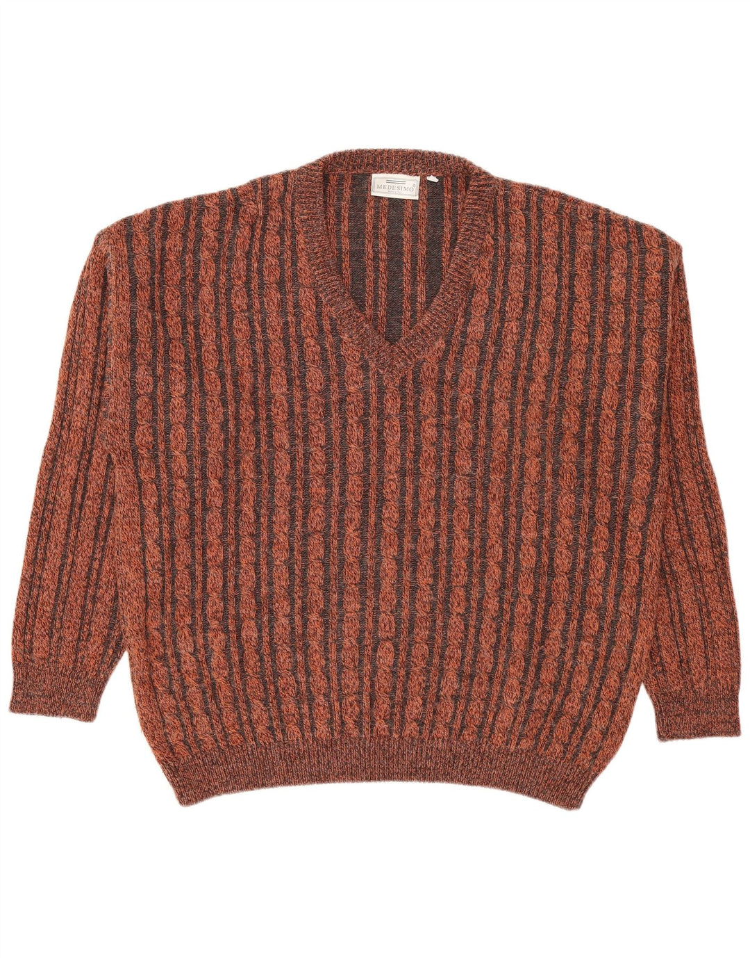 Vintage herre V-hals sweater lille brun stribet