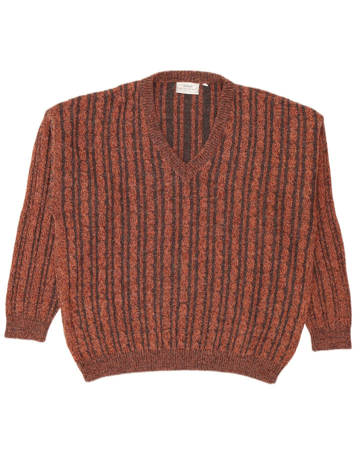 Vintage herre V-hals sweater lille brun stribet