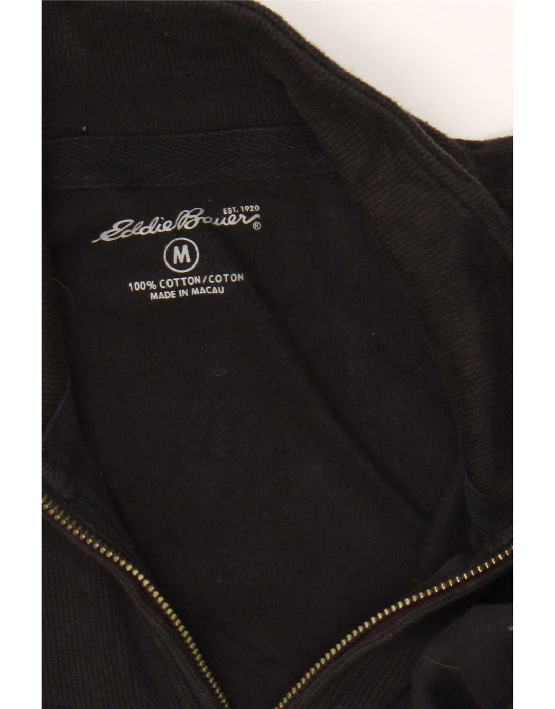 Eddie Bauer Herre Zip Neck Jumper Sweater Medium Sort Bomuld