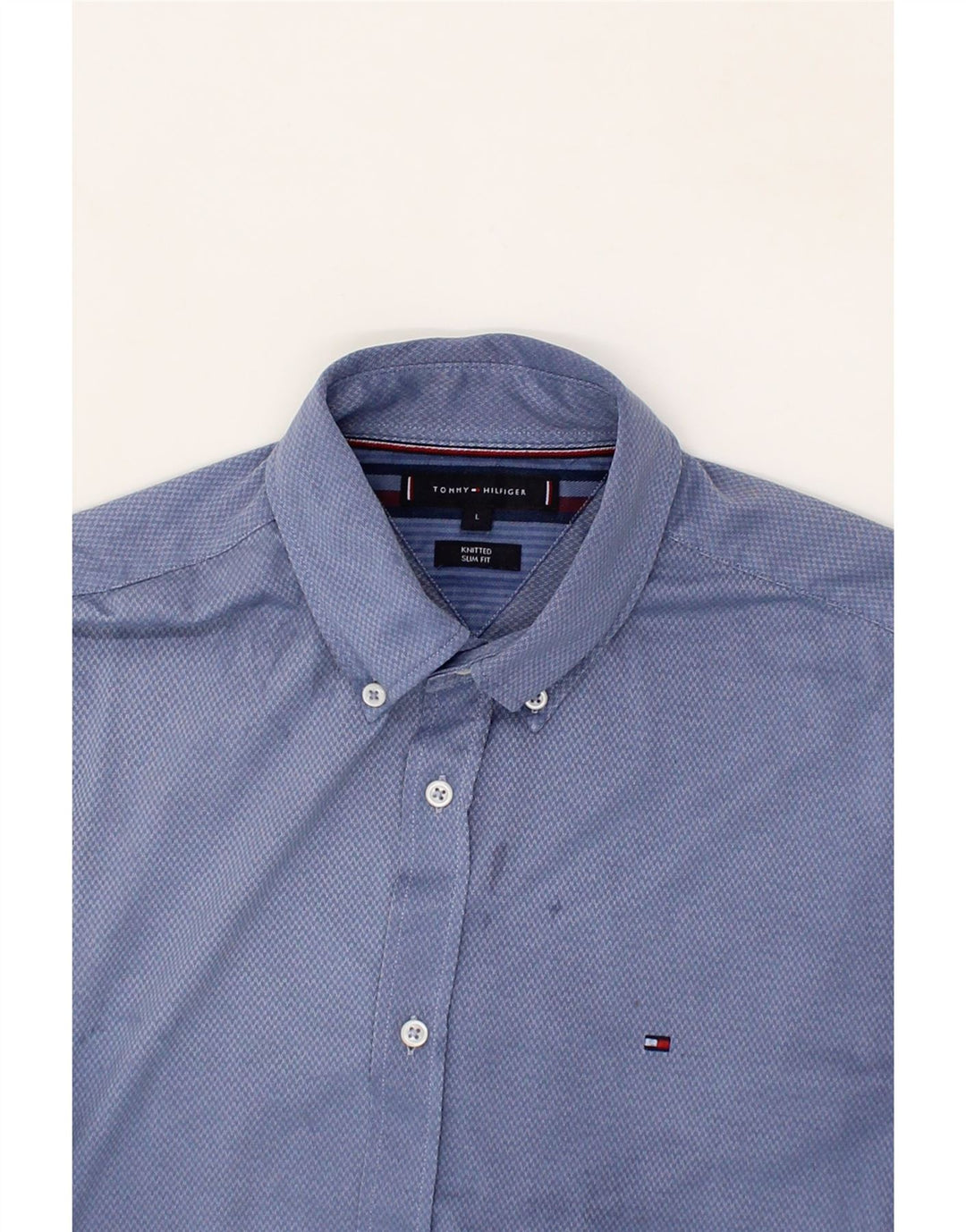 TOMMY HILFIGER Mens Slim Fit Shirt Large Blue Chevron Cotton Vintage Tommy Hilfiger and Second-Hand Tommy Hilfiger from Messina Hembry 