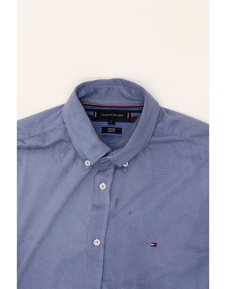 TOMMY HILFIGER Mens Slim Fit Shirt Large Blue Chevron Cotton Vintage Tommy Hilfiger and Second-Hand Tommy Hilfiger from Messina Hembry 