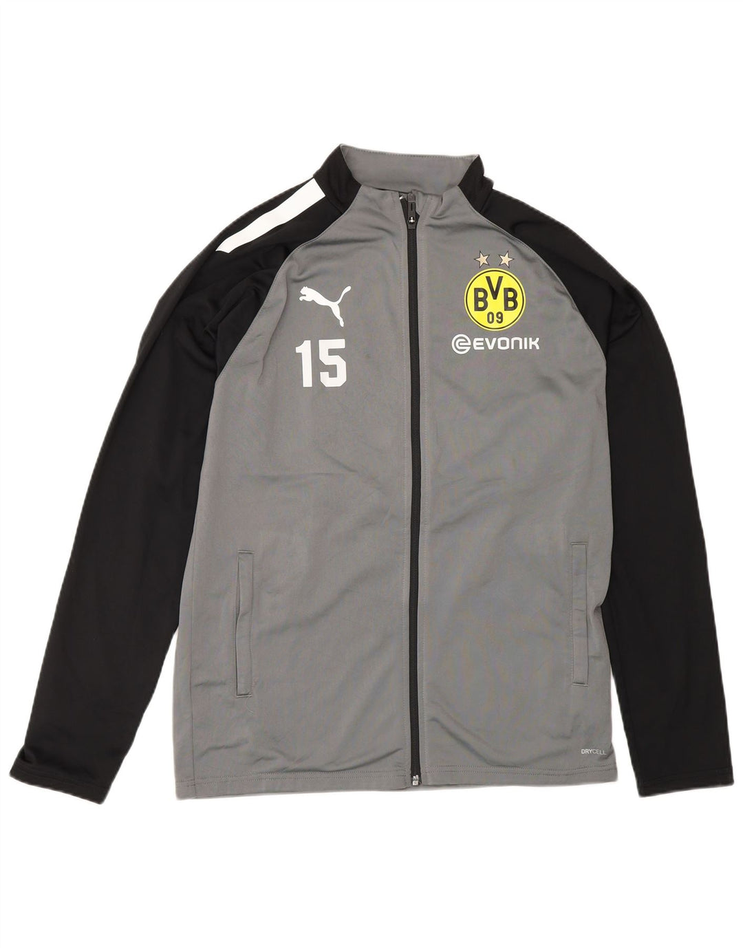 Puma Boys BVB Dortmund træningsdragt topjakke 15-16 år grå farveblok