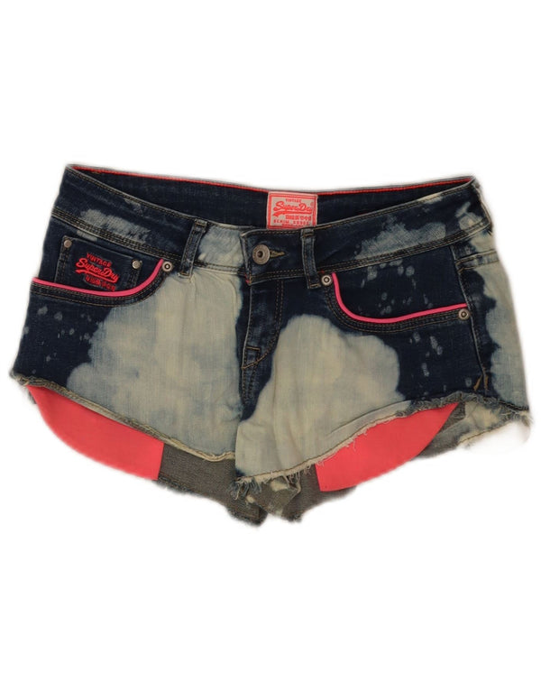 Superdry Womens Acid Wash Denim Hot Pants W26 Small Blue Tie Dye Bomuld