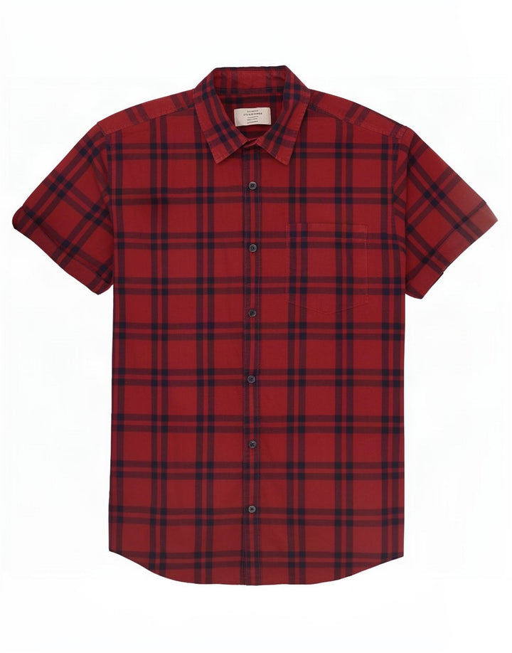 Jack & Jones Kortærmet Herreskjorte Medium Rød Plaid Bomuld