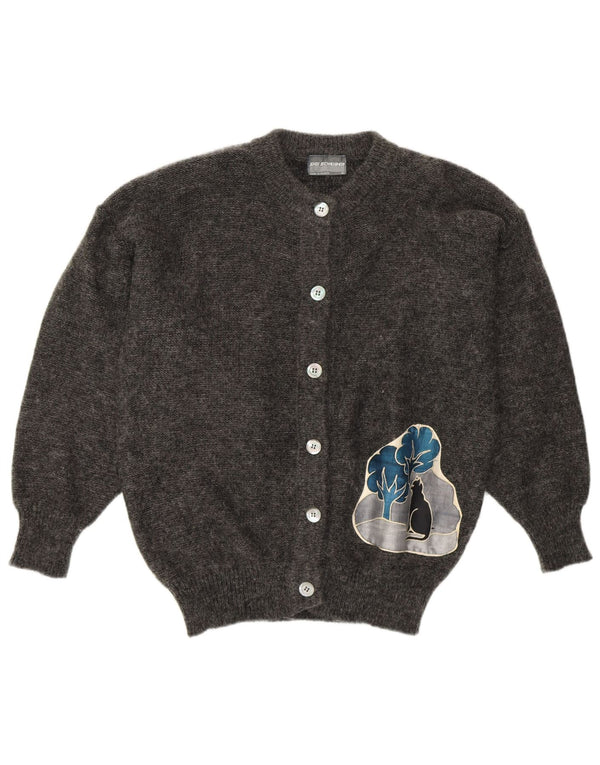 SIGI SCHEIBERG Dame grafisk cardigan sweater EU 40 Medium Grey Mohair