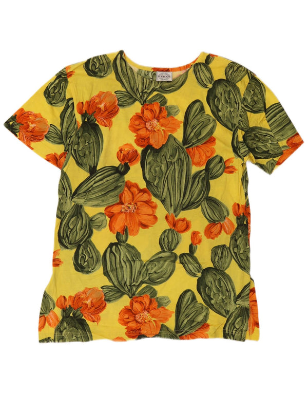 Ny Penny Dame Grafisk T-Shirt Top UK 14 Medium Gul Blomster Bomuld