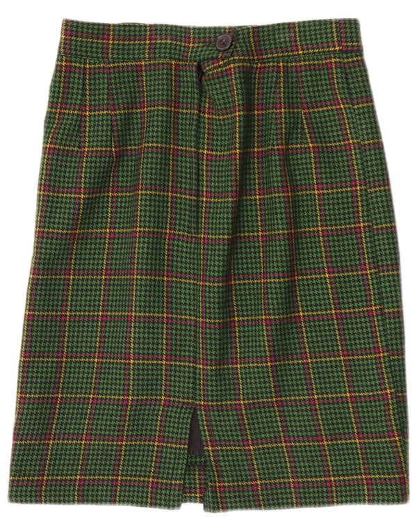 Vintage lige nederdel til kvinder W28 Medium Green Houndstooth