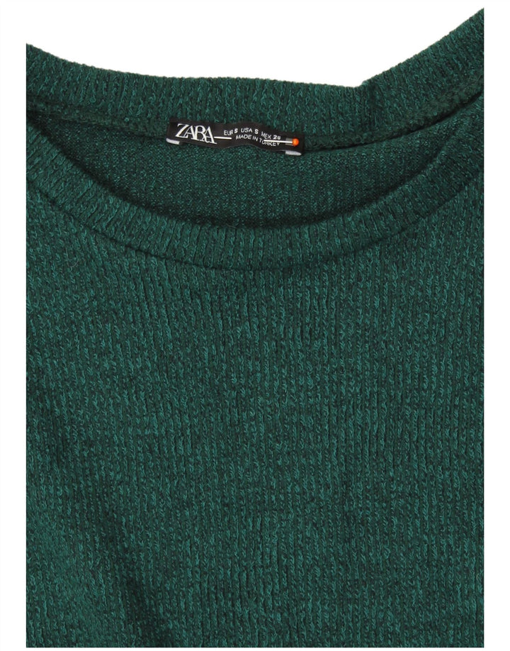 ZARA Dame Boat Neck Jumper Sweater UK 10 Small Green