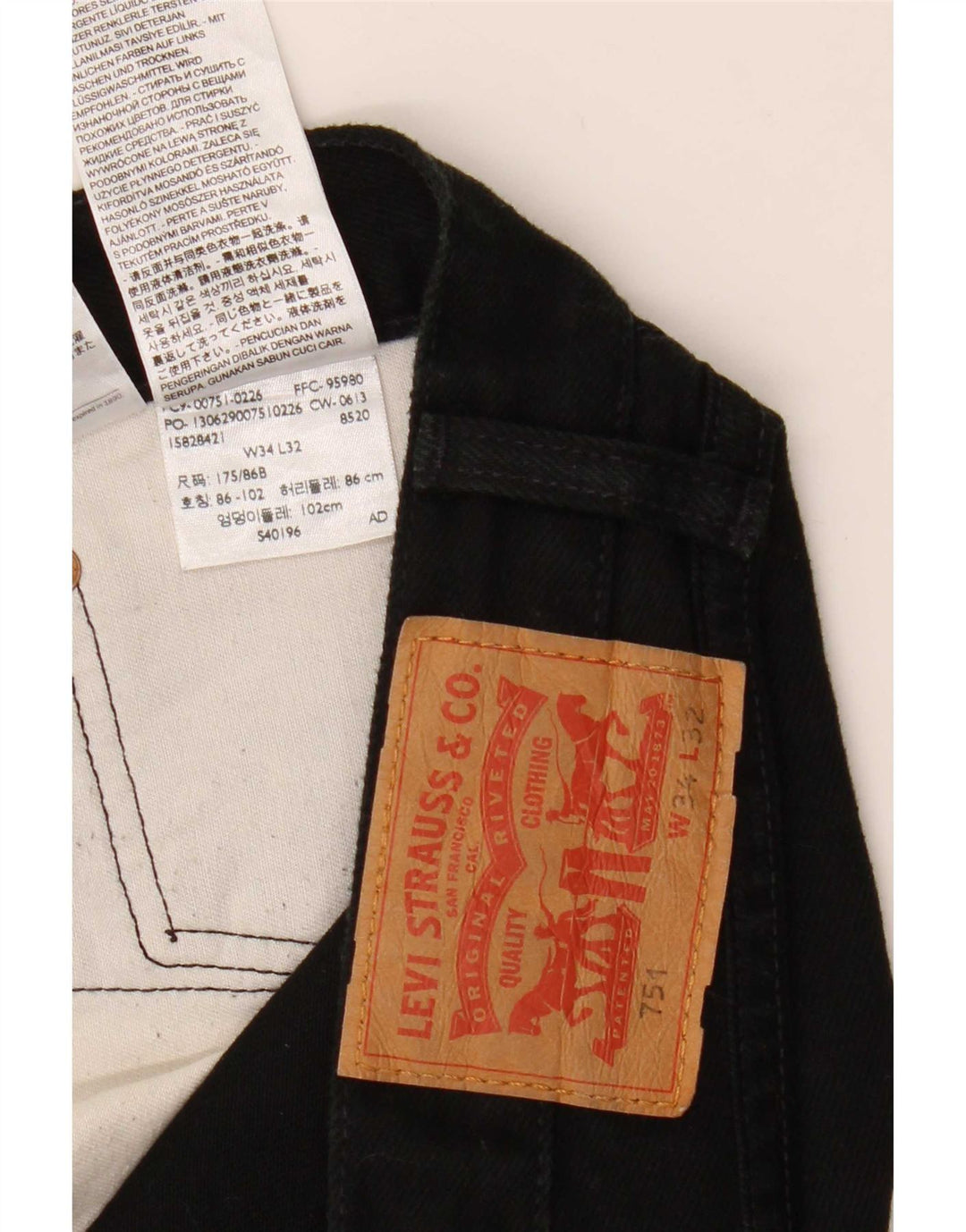 Levi's Herre 751 lige jeans W34 L32 sort bomuld