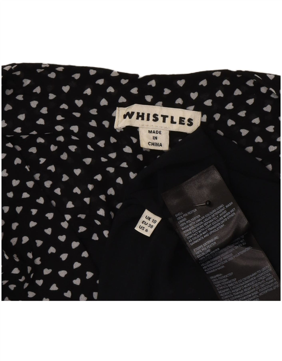 Whistles Womens Shirt Bluse UK 10 Small Black Spotted Polyester Heart