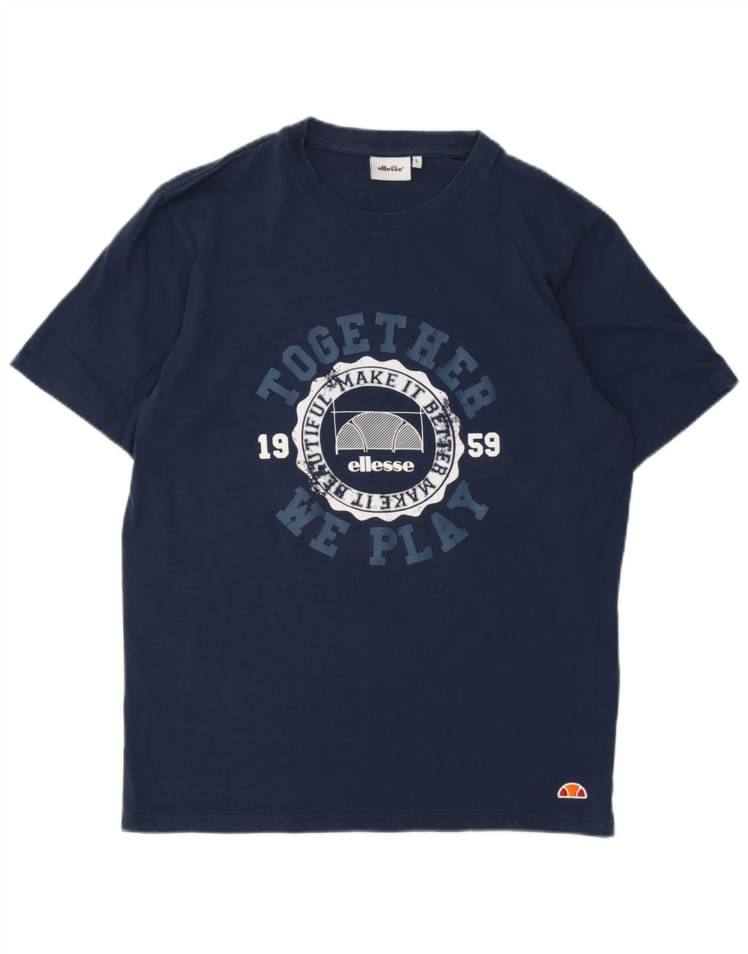 Ellesse Herre Grafisk T-Shirt Top Stor Marineblå Bomuld