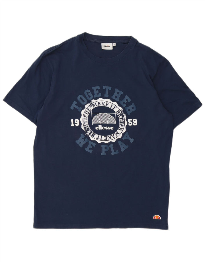 Ellesse Herre Grafisk T-Shirt Top Stor Marineblå Bomuld