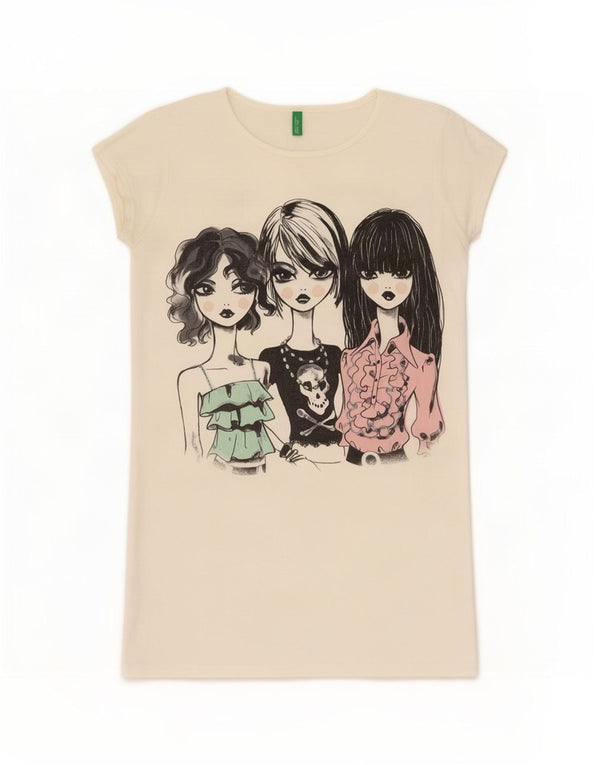 Benetton Womens Grafisk T-Shirt Top UK 10 Small White