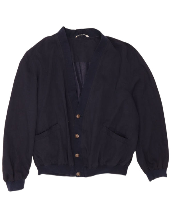 Vintage Bomber Jacket UK 40 Large Navy Blue Silk