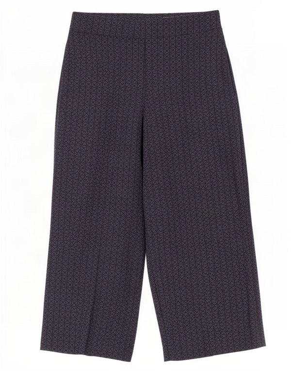 Zara Womens Vide Ben Cropped Trousers Large W30 L25 Navy Blue Geometric