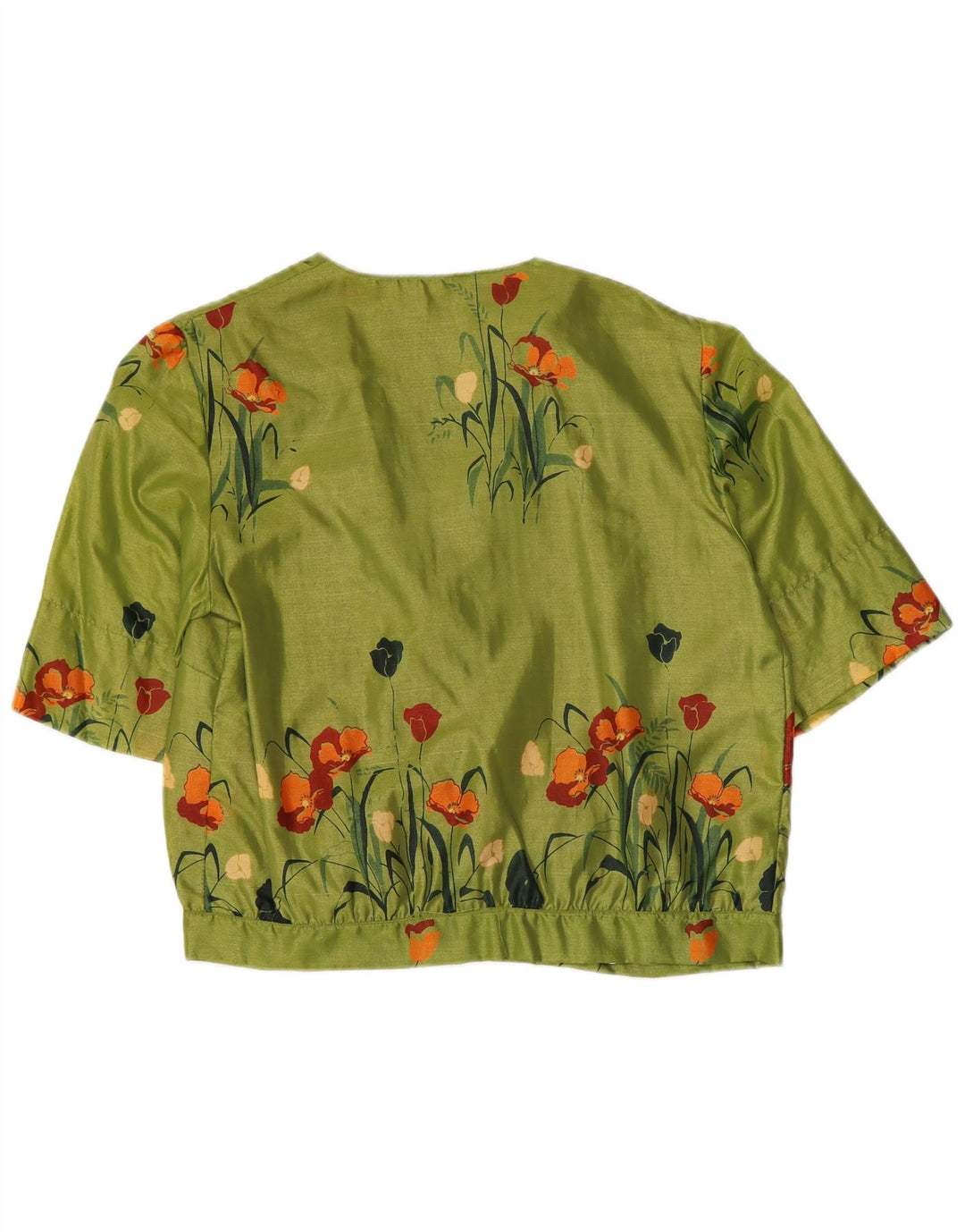 VINTAGE Kortærmet skjortebluse til kvinder UK 16 Large Green Floral