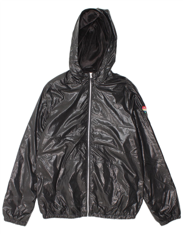 BENETTON Boys Hooded Bomber Jacket 13-14 Years 3XL Black Polyester