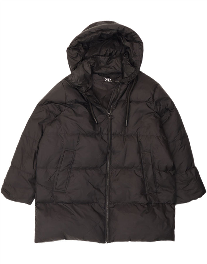 Zara Dame Oversized Hooded Polstret Frakke UK 10 Small Black Polyamide