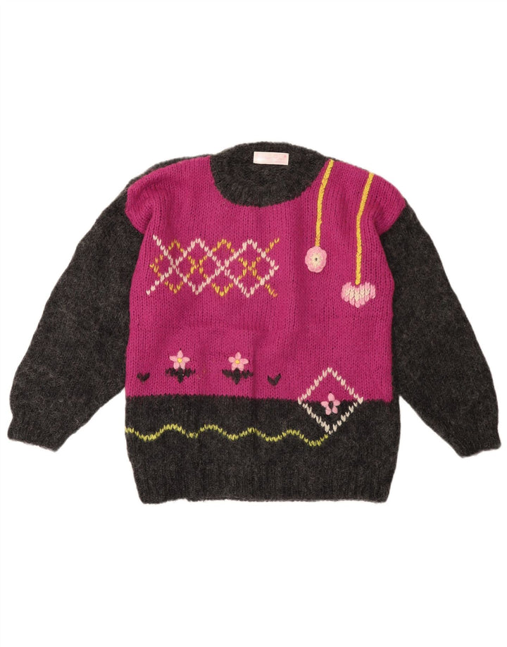 VINTAGE Dame sweater med rund hals DK 14 Stor grå farveblok