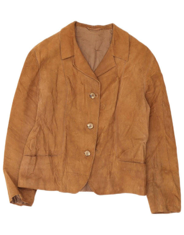 Vintage dame 3-knaps ruskindsblazerjakke UK 12 medium brun
