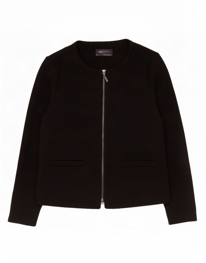 Marks & Spencer Dame Blazer Jakke med lynlås UK 12 Medium Sort Polyester