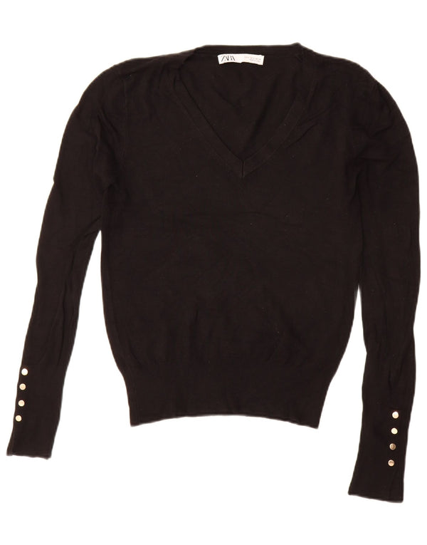 Zara Womens Crop V-hals sweater UK 10 Small Black
