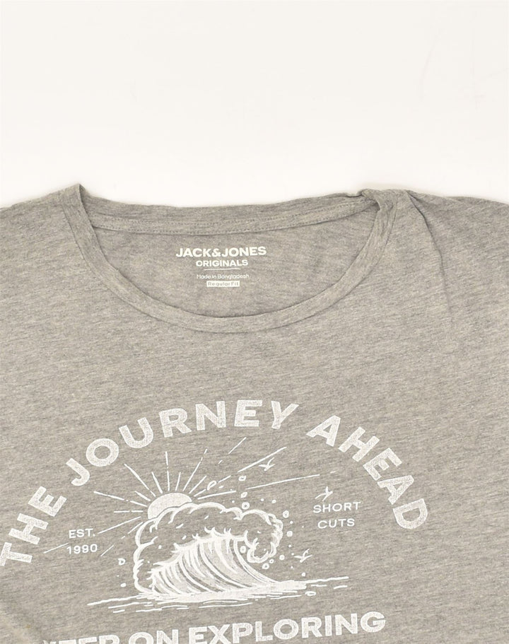 JACK & JONES Mens Regular Fit Graphic T-Shirt Top Medium Grey Cotton | Vintage Jack & Jones | Thrift | Second-Hand Jack & Jones | Used Clothing | Messina Hembry 