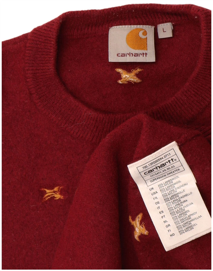Carhartt kvinders abstrakt mønster rund hals sweater UK 14 stor rød