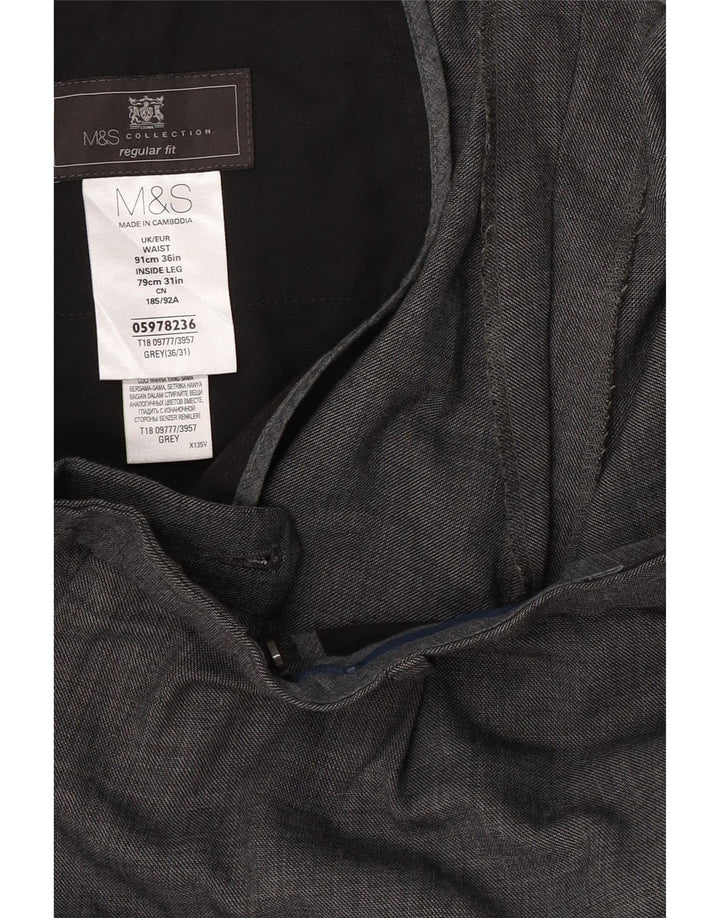 Marks & Spencer Herre Straight Regular Fit Suit Bukser W36 L31 Grå Uld