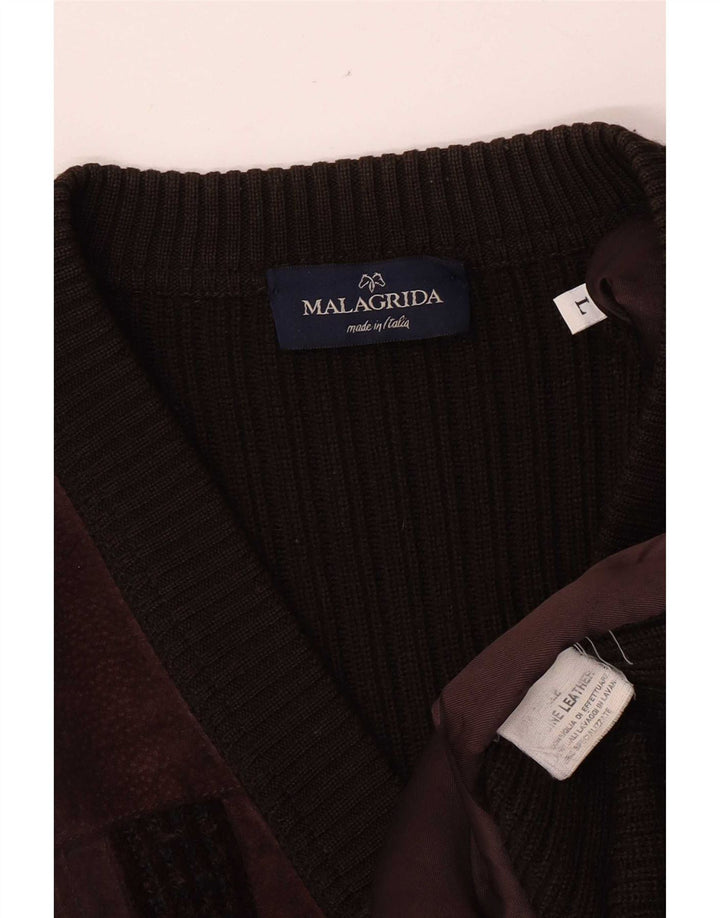 Malagrida Herre Ruskind Cardigan Sweater Stor Brun Læder