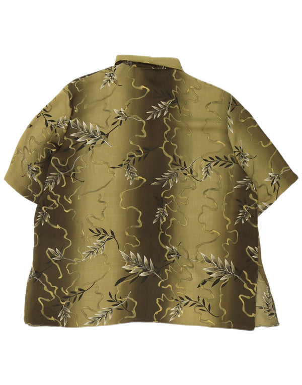 Vintage kvinders kortærmet skjortebluse UK 20 2XL Khaki Floral