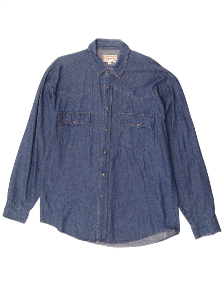Vintage denimskjorte til mænd, stor blå bomuld