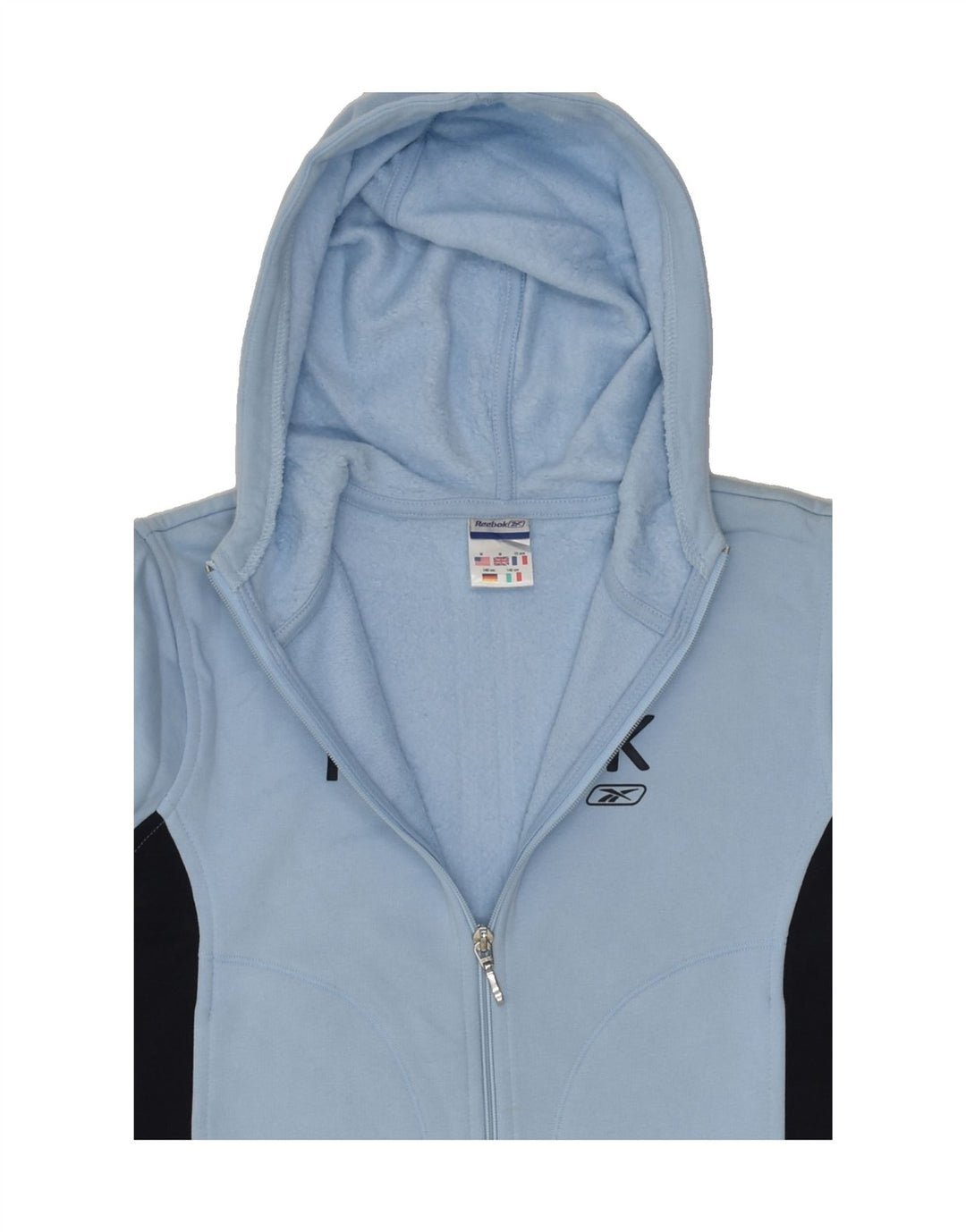 REEBOK Boys Graphic Zip Hoodie Sweater 9-10 Years Medium Blue Colourblock | Vintage Reebok | Thrift | Second-Hand Reebok | Used Clothing | Messina Hembry 