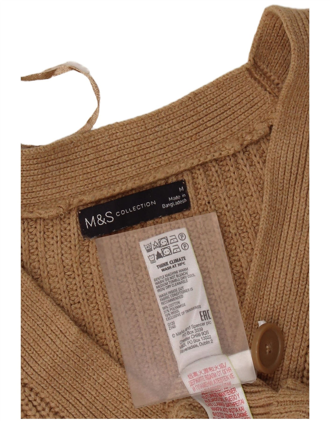Marks & Spencer Dame Crop Cardigan Sweater UK 14 Medium Brun Bomuld