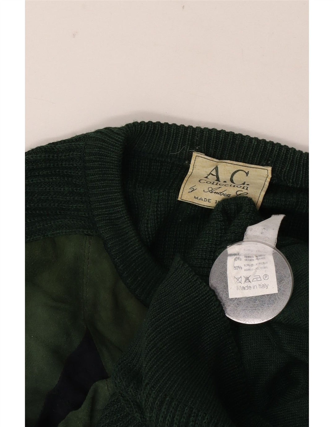 Vintage Herre Crew Neck Jumper Sweater IT 52 Large Green Argyle/Diamond