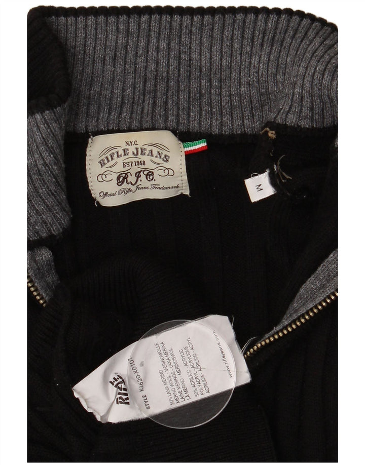 Rifle Herre Zip Neck Jumper Sweater Medium Sort Merino Uld