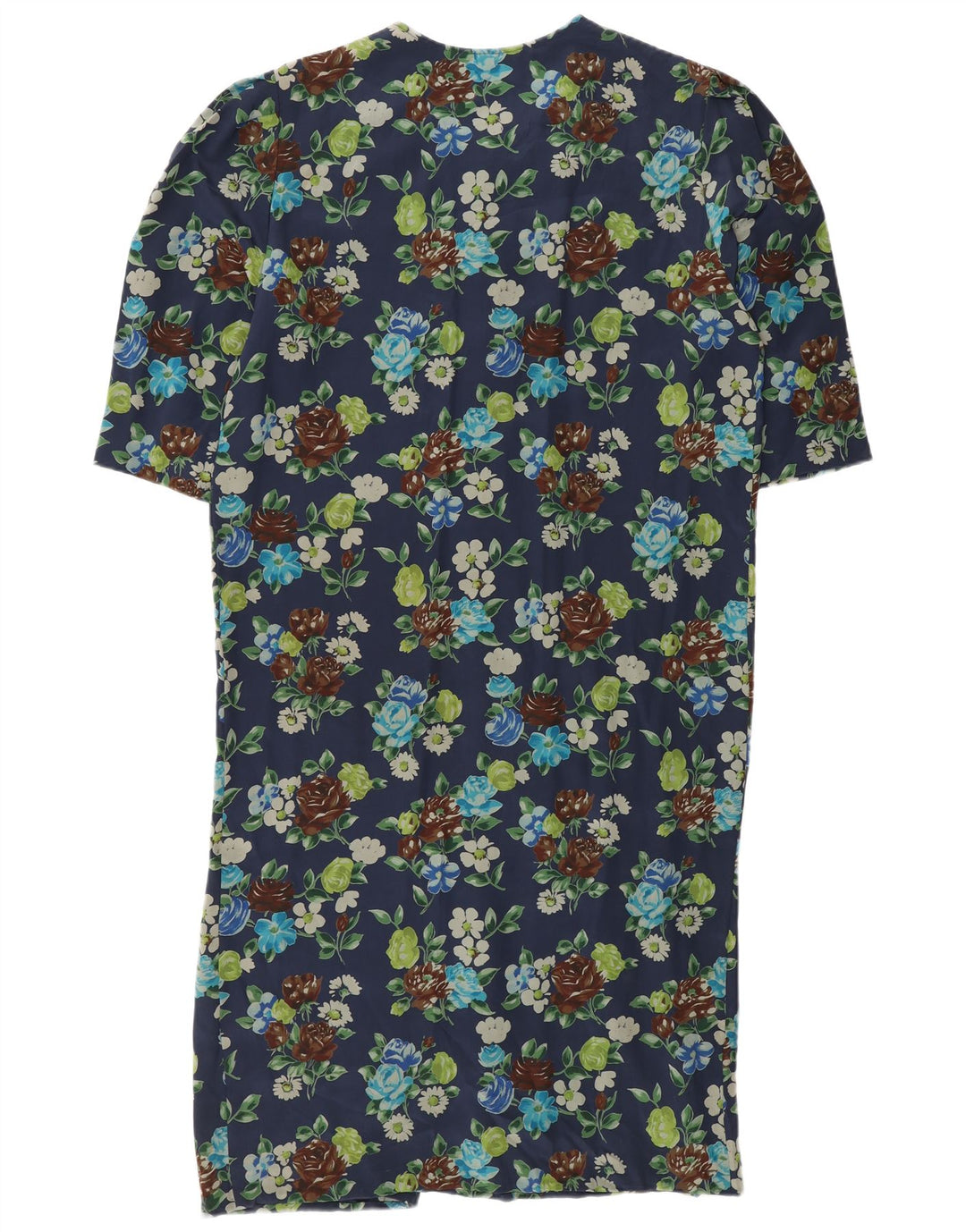 Vintage Dame Shift Dress UK 12 Medium Navy Blue Floral Silke